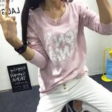 2015秋季新款韩版女装学生竹节棉打底衫宽松中长款字母长袖T恤衫
