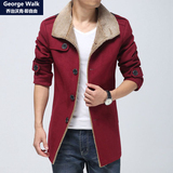 GeorgeWalk秋冬新款加绒加厚修身型男士风衣中长款毛呢大衣外套潮