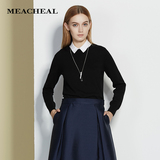 MEACHEAL米茜尔 黑色长款针织长袖套头衫 专柜正品16秋季新款女装