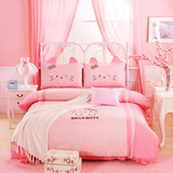 韩式风粉色可爱小清新女孩公主床上四件套床单床上用品3D全棉刺绣