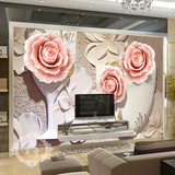 大型时尚中式3D立体浮雕玫瑰沙发电视背景墙壁纸个性客厅墙纸壁画