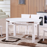 现代简约餐桌椅组合冰花玻璃双层圆桌 法式田园餐台 折叠实木餐桌
