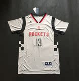 篮球服火箭队13号哈登短袖球衣男背心韧性之城SW球迷 灰色