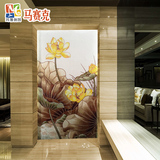 中式现代金色荷花莲花拼图壁画水晶玻璃马赛克玄关电视背景墙瓷砖