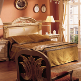 欧式双人床 卧室实木床 别墅米色描金1.8m床 样板房主人床6尺床