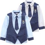 韩版小熊衣柜男童春秋长袖衬衣大儿童马甲假两件套装打底衫学生服