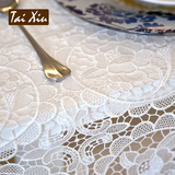 泰绣欧式白色全镂空蕾丝餐桌布茶几布刺绣台布白色方形