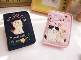 台湾进口咘咘猫 可爱猫咪卡通棉女多功能护照包证件包苹果6手机袋