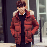2015冬装男士外套 日系白鸭绒加厚毛领羽绒服 修身韩版青年学生潮