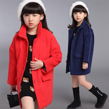 2015秋冬季新款韩版女童单排扣毛呢大衣儿童装呢子风衣中大童外套