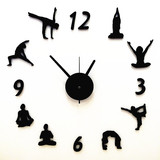 创意钟表客厅挂钟 静音石英钟 个性瑜伽DIY挂钟 装饰时尚壁钟墙贴