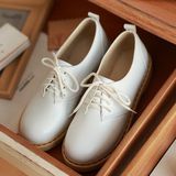 2016新款休闲单鞋女式系带平底小白鞋子平跟圆头皮鞋韩版英伦风潮