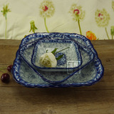 韩国原装进口盘子参宝陶瓷器餐具套装家用四方形深盘釉下彩菜盘子