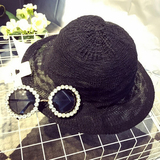 韩国代购优雅光身可以折叠的棉麻荷叶边圆顶防晒遮阳帽渔夫盆帽子