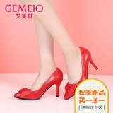 GEMEIQ/戈美其2016秋季新款浅口高跟单鞋蝴蝶结性感尖头女鞋