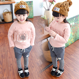 2015新款韩版女童秋冬卫衣外套儿童加绒套头上衣流苏打底衫绒衫