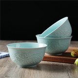 出口日本玉花瓷 龙泉青瓷碗 4.5寸陶瓷小米饭碗 家用吃饭碗 3款入