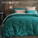 喜兹 全棉四件套 纯色简约纯棉被套2.0床单1.5米素色床上用品1.8m
