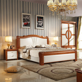 实木双人床1.8米白色橡木床成人床 地中海木质床雕花全实木婚床