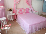 韩国提花网纱 公主粉色蕾丝床罩 韩式床裙单件 床笠床单1.8米床