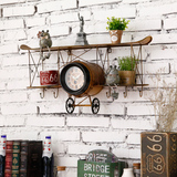 复古家居客厅墙面收纳置物架咖啡厅挂钟飞机壁挂软装饰品时钟壁饰