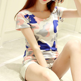 2016韩版夏季新款大码修身显瘦休闲时尚运动服迷彩短袖T恤女装潮