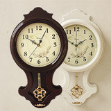 豪华欧式挂钟客厅实木摆钟创意艺术壁挂钟表田园静音复古装饰时钟