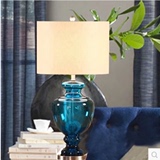 美式玻璃床头灯卧室台灯 北欧宜家简约现代客厅调光蓝色装饰灯具