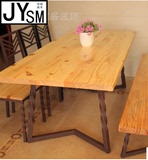 美式褐色长桌长椅长凳复古铁艺实木做旧餐桌书桌LOFT铁桌锈色