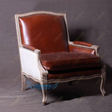 特价 美式乡村复古做旧沙发椅 新古典皮艺休闲椅 欧式实木椅特价