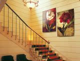 牡丹装饰画现代客厅卧室楼梯双联无框画欧式背景墙壁挂画冰晶玻璃