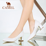 Camel/骆驼女鞋 优雅通勤 小蛇纹牛皮尖头中跟单鞋真皮舒适OL春鞋