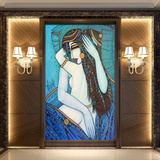 欧式3d壁画拥抱的民族美女人物油画玄关过道背景墙无纺布壁纸墙纸