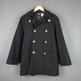 古着日本产 黑色双排扣冬装保暖军事风格毛呢大衣外套男装 M-L码