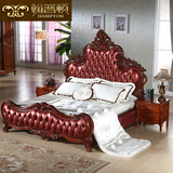 翰普顿 欧式双人床进口红橡木 美式床实木床 黄牛皮卧室家具1.8米
