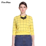 Five Plus2016新品女夏装百搭格子拼接圆领套头针织衫2HL2032290