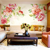 手绘大型壁画 客厅沙发电视背景墙壁纸 卧室墙纸 欧式田园玫瑰