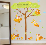 卡通大树松鼠墙贴卧室儿童房男孩房间装饰品创意墙上贴画墙壁贴纸