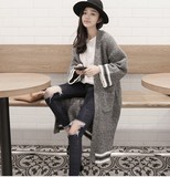 韩国代购冬装复古宽松毛衣大码针织衫羊毛长款开衫毛衣外套女潮