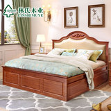 林氏木业美式乡村储物双人床1.8米带软靠结婚床1.5M板木床LSMC02