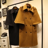 2015冬装新款韩版时尚气质修身斗篷披肩中长款羊毛呢大衣外套女装