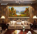 油画餐厅壁画装饰画山水实木单幅油画布立体风景欧式有框手绘油画