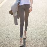 秋季新款韩版紧身灰色九分加绒加厚小脚牛仔裤女修身显瘦铅笔长裤
