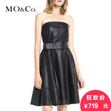 MOCo摩安珂2015冬装新款正品配腰带镂空PU裙抹胸连衣裙M143SKT63