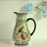 美式乡村复古陶瓷彩绘花瓶摆件欧式田园蓝绿色玄关柜家居花瓶装饰