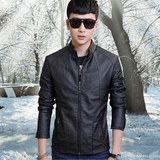 冬季男士短款PU皮加绒加厚休闲青年修身韩版男装夹克皮衣商务外套