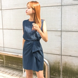 韩国代购 Cherrykoko正品 新款女装 圆领纯色无袖韩版连衣裙