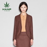 Hanp/汉麻世家修身款长袖西服外套女中长款时尚通勤纯色小西装
