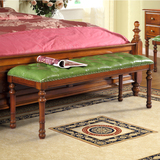 美式纯实木床尾凳 美式卧室床边换鞋凳 真皮休闲凳子复古软座垫