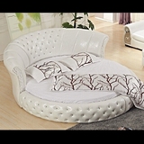 皮艺床白色大圆床双人床婚床镶钻欧式简约真皮床圆形床现代园床